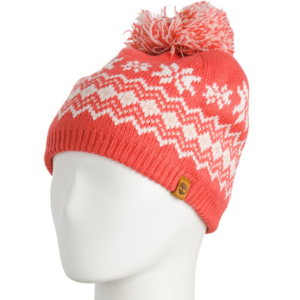 Timberland Orange Fair Isle Pom Beanie